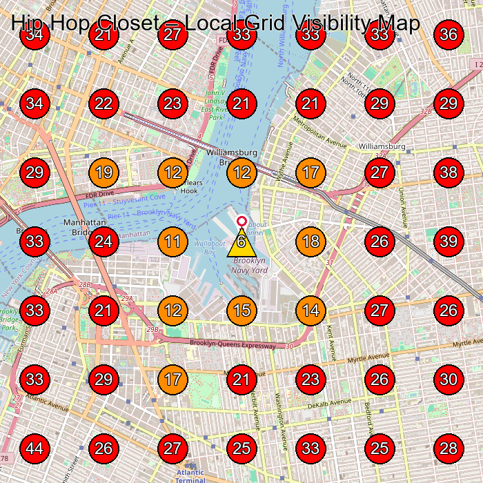 Hip Hop Closet GeoGrid visibility map for Clothing Store in Brooklyn